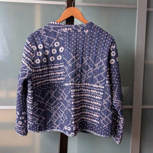 Stunning Monsoon 100% Cotton Quilted / Woven Navy Patterned Jacket - Large - Picture 8 of 12